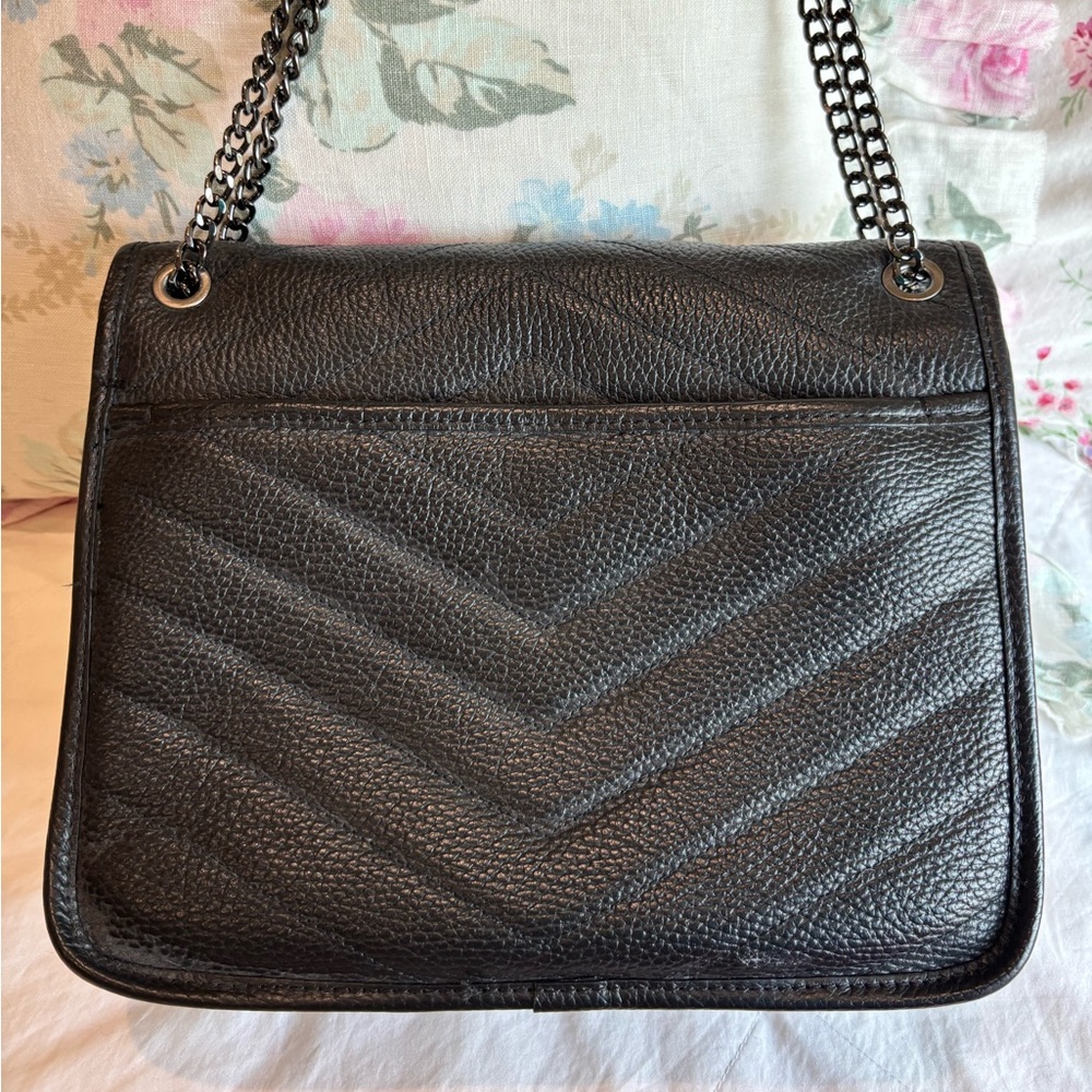 Anna Paola Black Leather Bag Crossbody or Shoulder, Adjustable Chain Strap - Picture 13 of 16